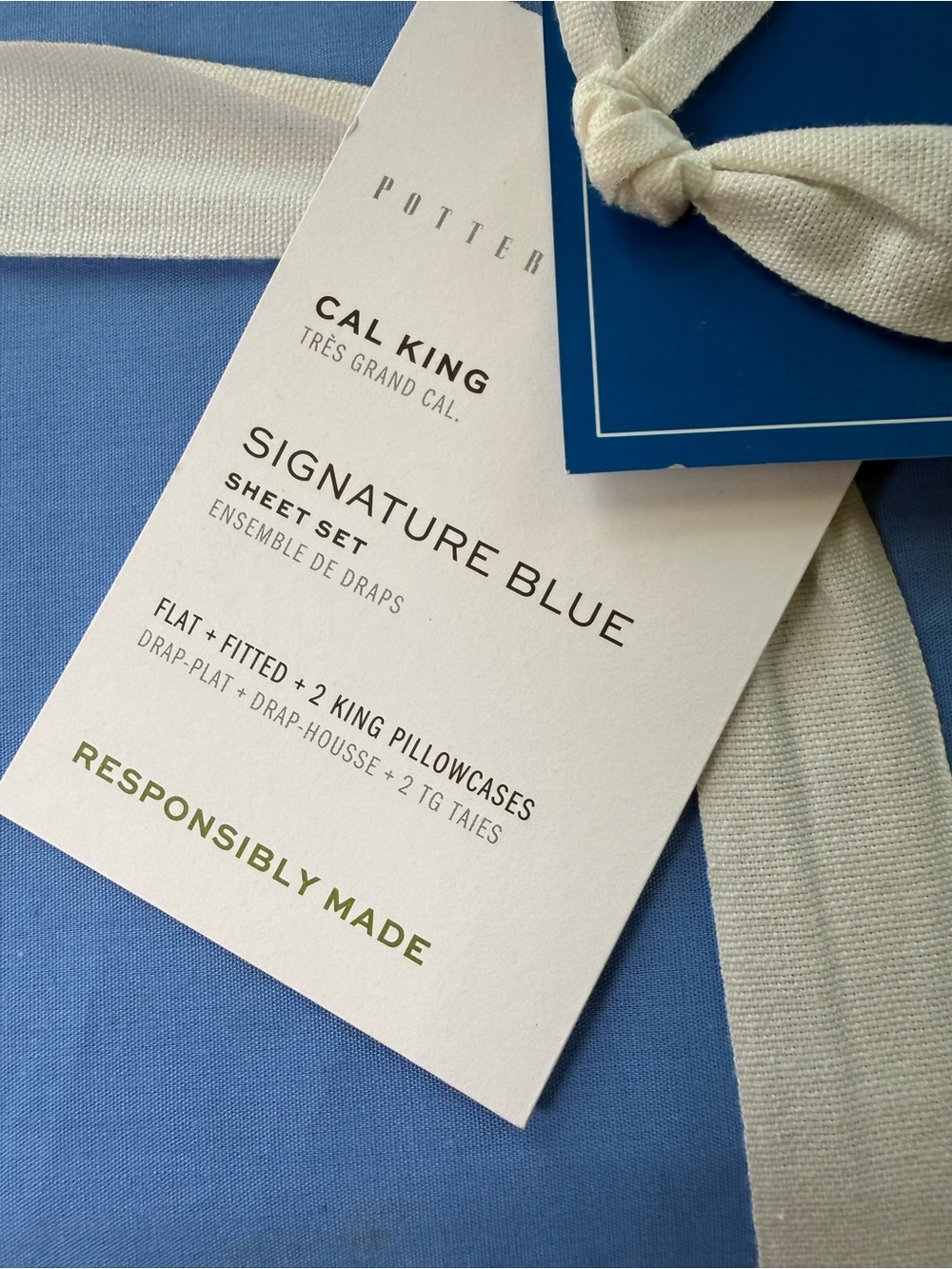 Pottery Barn Mark D. Sikes Signature Blue Scalloped Cal King Sheet Set NEW - Picture 2 of 8